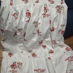 Floral White and Red Dress